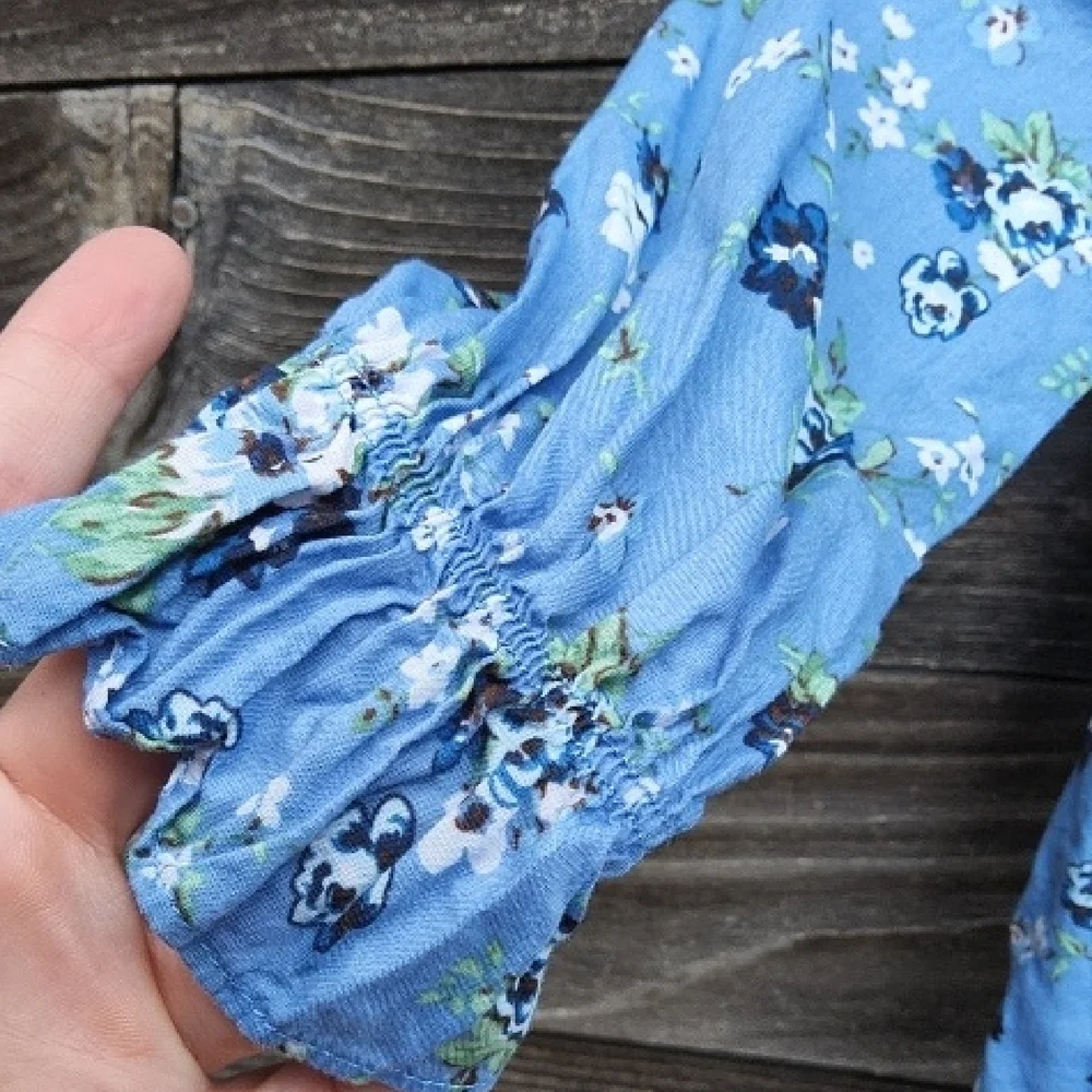 Janie and Jack Blue Floral Ruffle Blouse